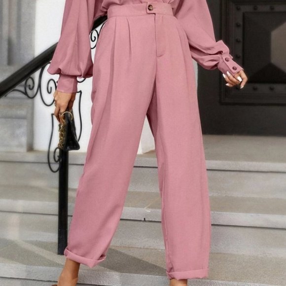 pink Lapel Neck Bishop Sleeve button Shirt & Pants set  Coord Set - Picture 8 of 12
